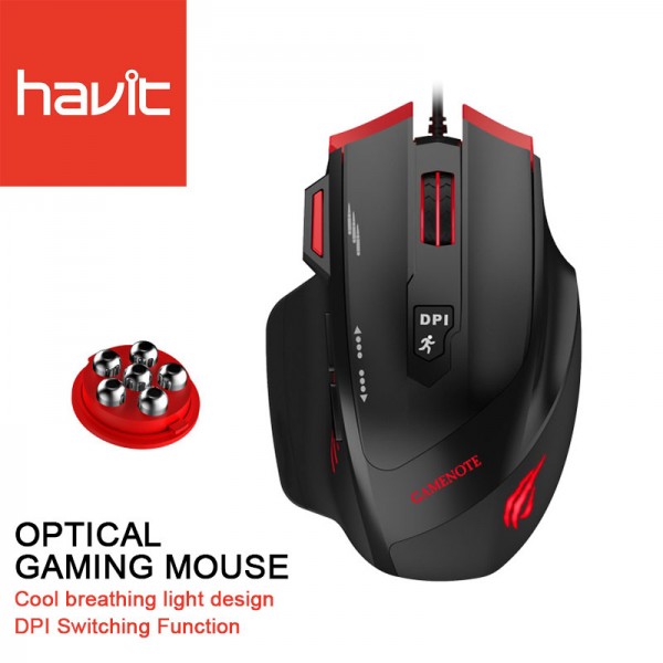 HAVIT GAMENOTE MS1005 RGB Gaming Mouse 7 Buttons and Metal Counter Adjustable Weights - 2400 DPI