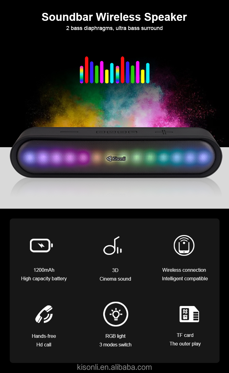 Kisonli LED-915 RGB Wireless bluetooth soundbar music speaker