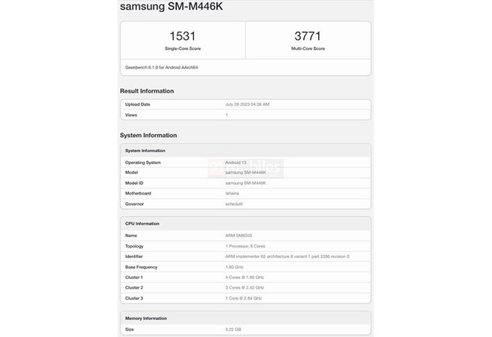 رصد هاتف Galaxy M44 في قوائم benchmark برقاقة Snapdragon 888
