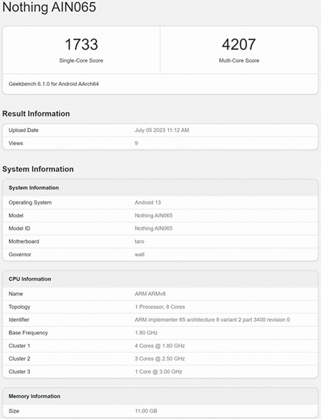 رصد هاتف Nothing Phone (2) في منصة Geekbench بمعالج Snapdragon 8+ Gen 1