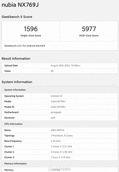 رصد هاتف nubia Red Magic 9 برقاقة Snapdragon 8 Gen 3 في Geekbench رصد هاتف nubia Red Magic 9 برقاقة Snapdragon 8 Gen 3 في Geekbench