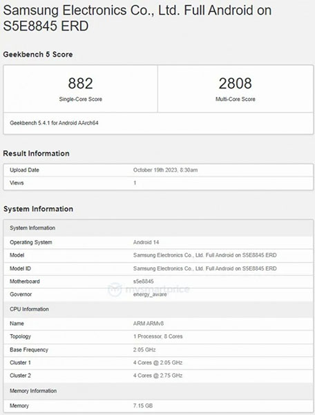 رصد معالج سامسونج Exynos 1480 في قوائم Geekbench