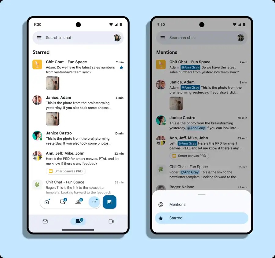 إضافة زر جديد على الشريط العائم الجديد في تطبيق Google Chat
