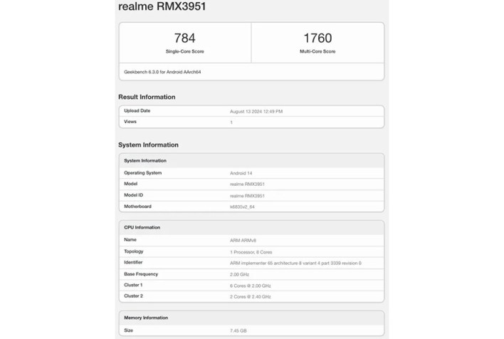 رصد هاتف Realme 13 5G في منصة Geekbench برقاقة Dimensity 6300