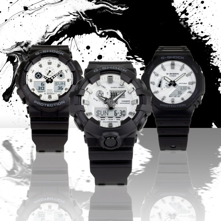كاسيو تطلق مجموعة G-SHOCK الجديدة باللونين الأبيض والأسود مع مقاومة للصدمات والماء حتى عمق 200 متر