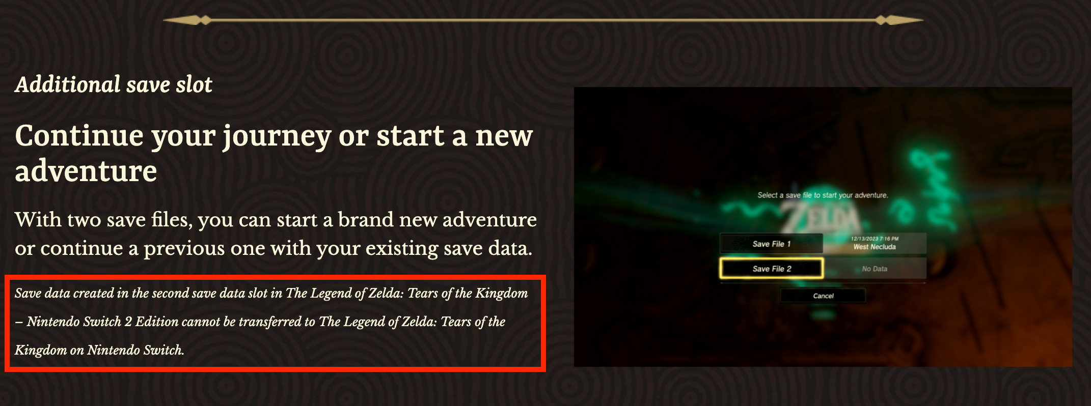 لعبة The Legend of Zelda: Tears of the Kingdom ستدعم عمليات الحفظ السحابية